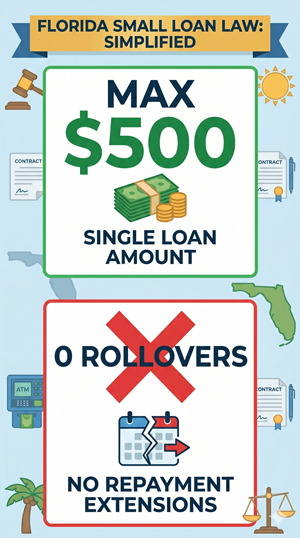 Florida state law limits for short term cash advances up to 500 dollars